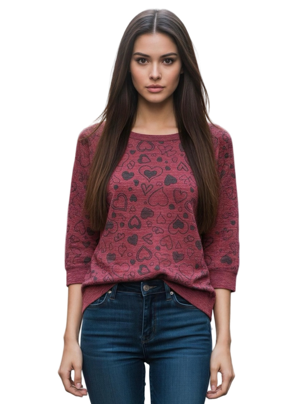 No Boundaries Heart Pullover Top 3/4 Sleeve Tunic